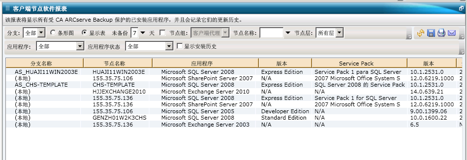 客户端节点软件报表 - 显示表视图
