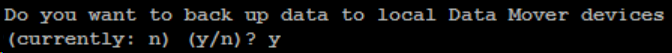 在 sapsetup 指定 y 以将数据备份到本地数据移动器服务器。