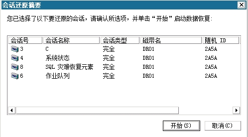 Windows PE 灾难恢复 - “会话还原摘要”屏幕。