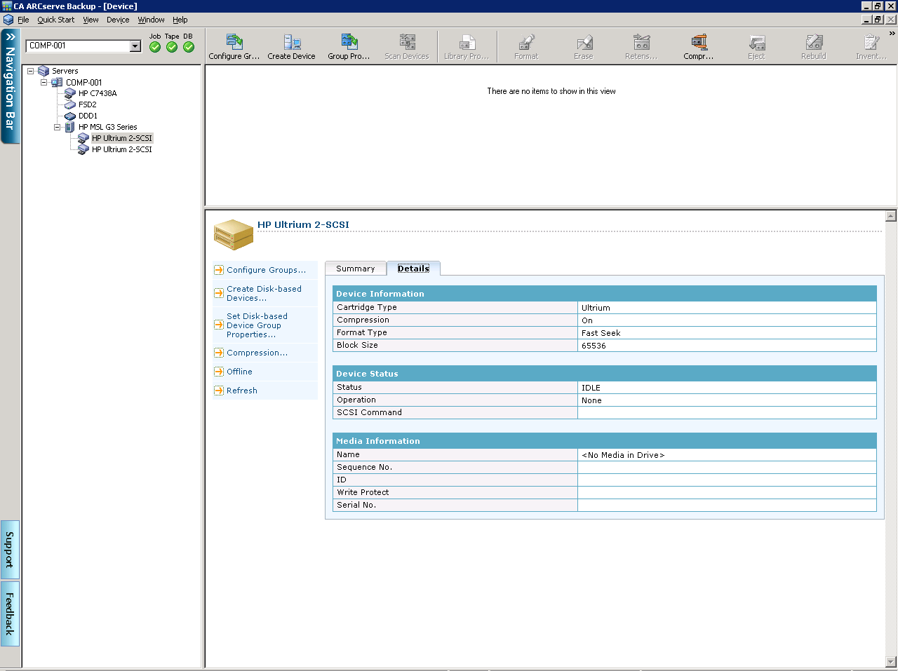 设备管理器窗口。 显示有关存储库驱动器的详细信息。
