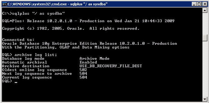 检查 ARCHIVELOG 模式