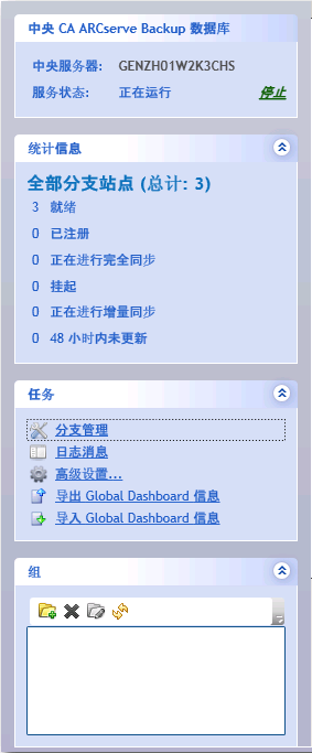 Global Dashboard 中央管理器 - 状态和导航栏