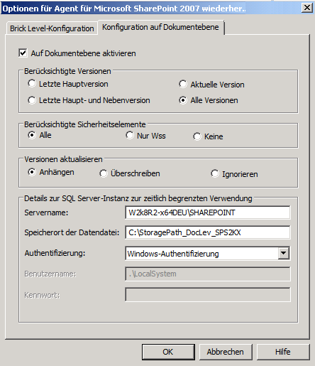 Konfigurationsoptionen auf Dokumentebene