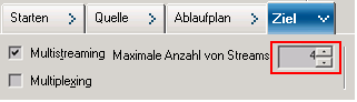 Dies ist das Fenster "Sicherungs-Manager" mit ausgewählter Registerkarte "Ziel". Multistreaming ist festgelegt. Maximale Anzahl von Streams ist festgelegt.