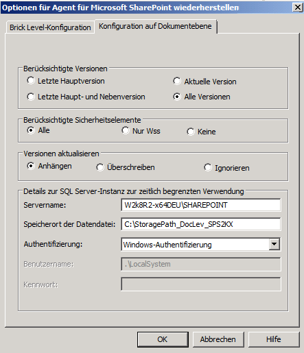 Dialogfeld "Wiederherstellungsoption auf Dokumentebene" in Microsoft SharePoint