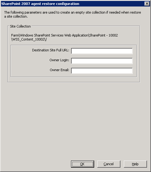 Dialogfeld "Wiederherstellungskonfiguration auf Dokumentebene" in SharePoint Server 2007