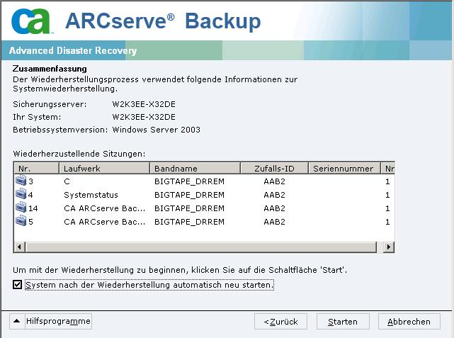 Liste der Sitzungen für Windows Server 2008