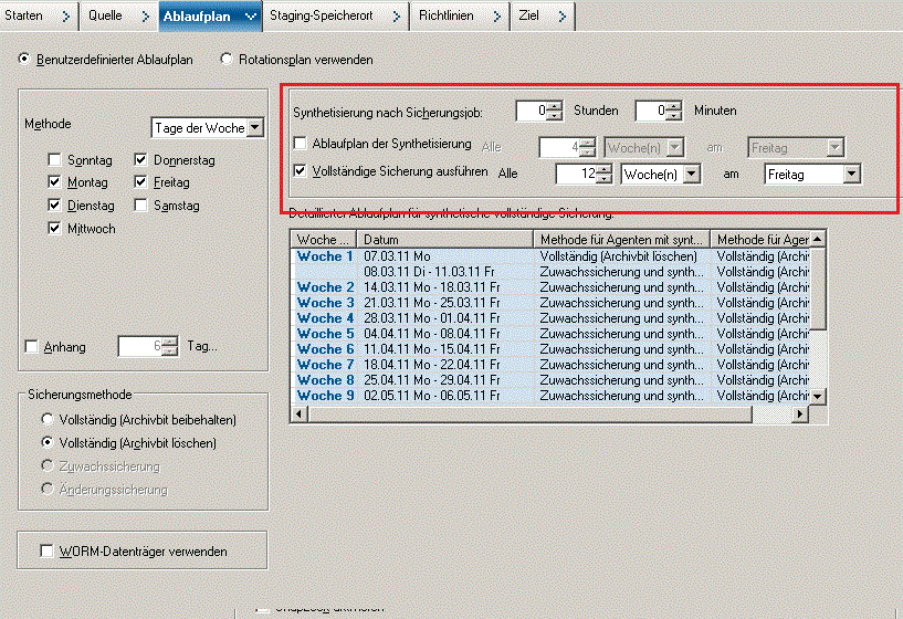 Backup Manager Schedule Tab_Migration Policy GFS for SFB