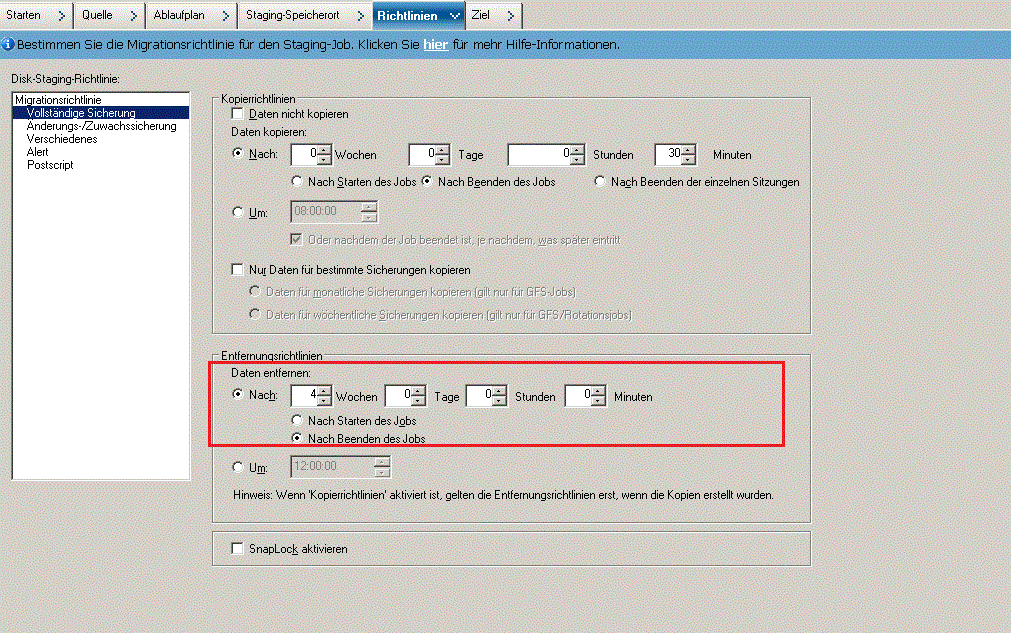 Backup Manager Policies Tab_Migration Policy GFS for SFB