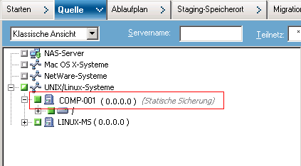 Die Option "Statische Sicherung" wird auf den Computer angewendet.