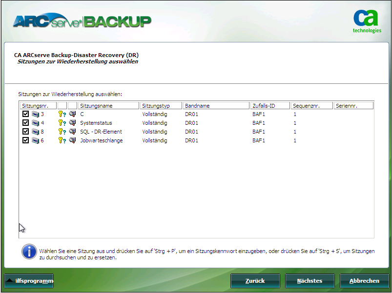 Windows PE Disaster Recovery - Fenster "Datenträgerpartitionen wiederherstellen".