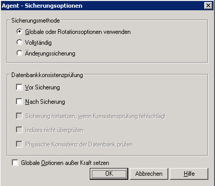 Dialogfeld "Agent - Sicherungsoptionen"