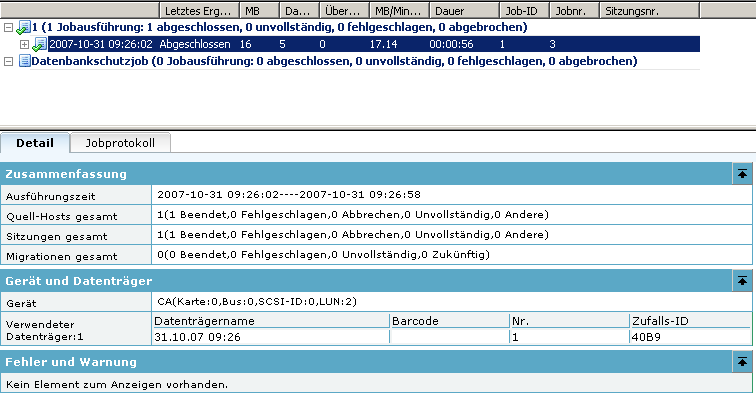 Die Abbildung zeigt den Fortschritt vom Master und jedem untergeordneten Job im Jobstatus-Manager.