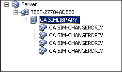 Abbildung: ARCserve-Server zeigt Gerätemanager mit Bibliotheken an.