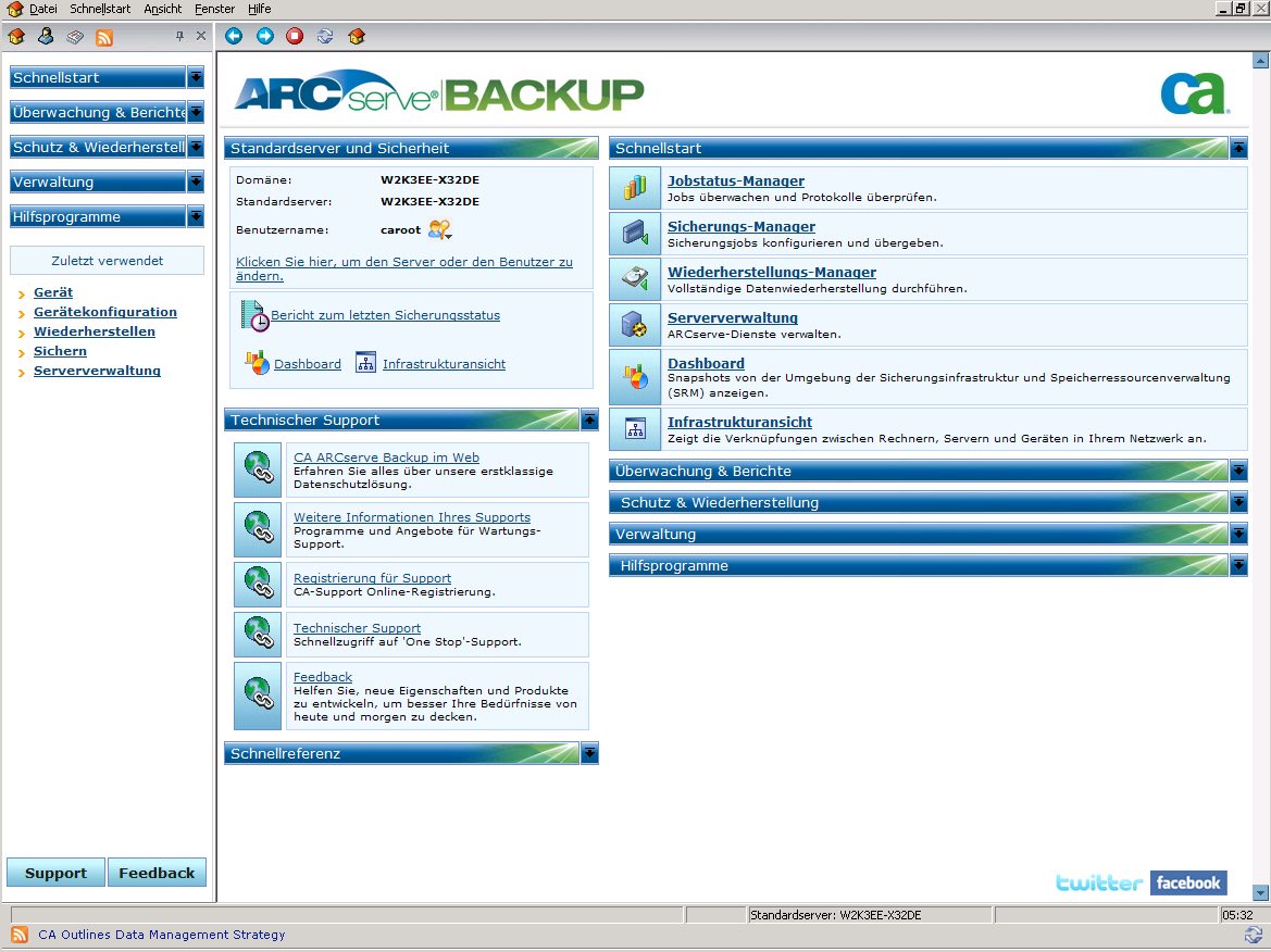 CA ARCserve Backup-Startseite