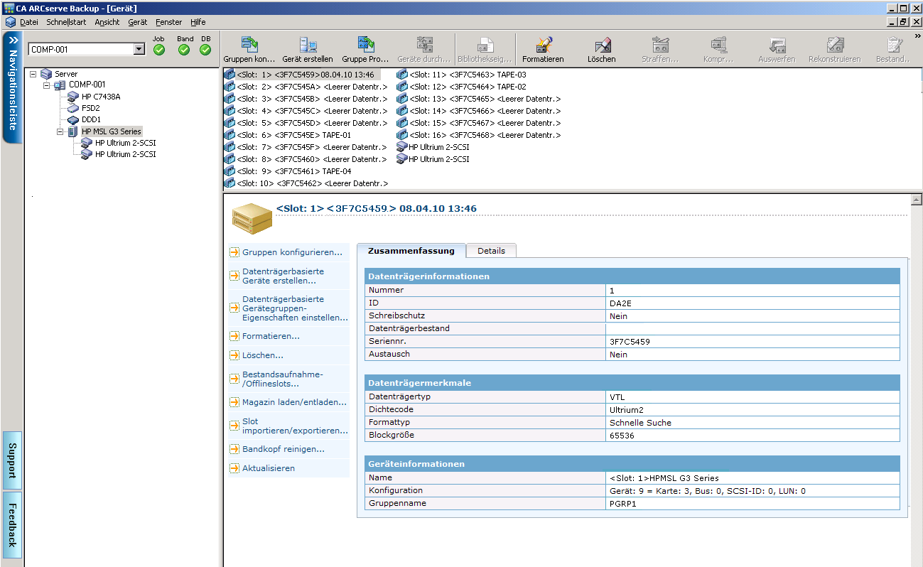 Fenster "Gerätemanager"  Zusammenfassende Informationen zu Datenträgern werden angezeigt.