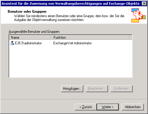 Assistent mit Anzeige der Benutzer und Gruppen