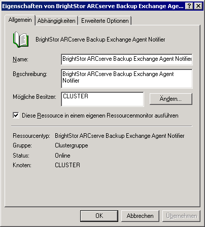 Registerkarte "Exchange-Agent Notifier – Allgemein"