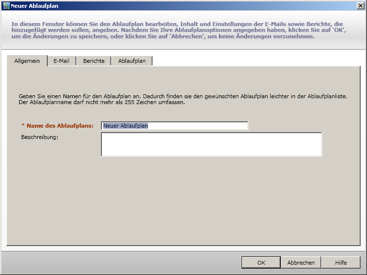 Dialogfeld "E-Mail-Planung" – Registerkarte "Allgemein"