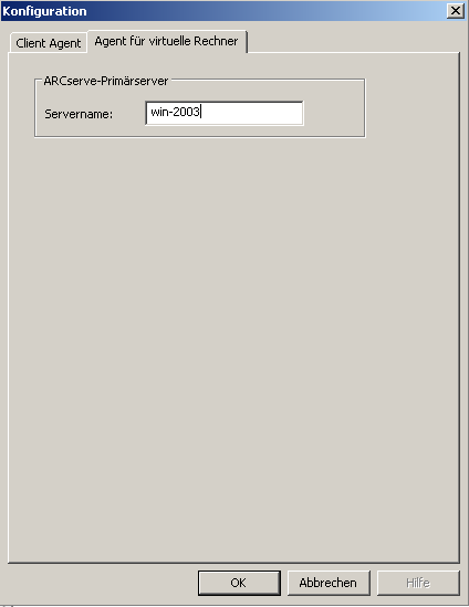 Konfigurationsdialogfeld: "Agent für virtuelle Computer".