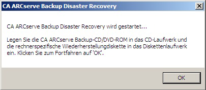 Dialogfeld "Disaster Recovery wird gestartet"