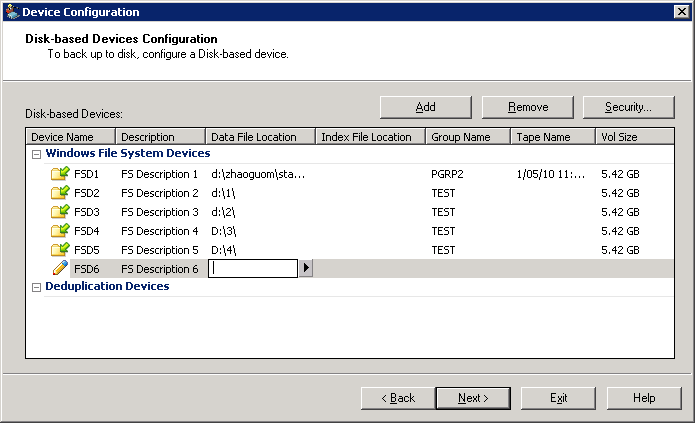 Disk-based device configuration showing new FSD