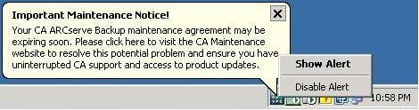 Maintenance alert icon in the Windows system tray.