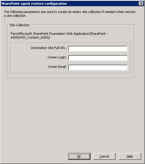 Agent Restore Configuration Dialog in Microsoft SharePoint