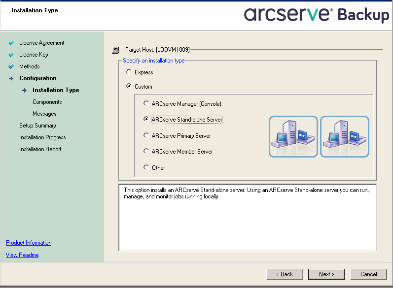 Setup: Installation Type - ARCserve Stand-alone Server.