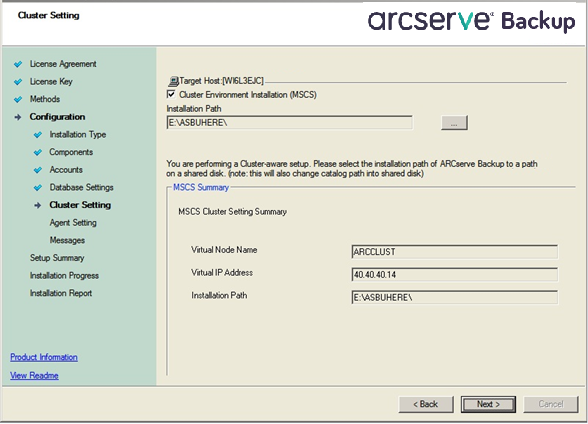 Setup: Cluster Settings Dialog.