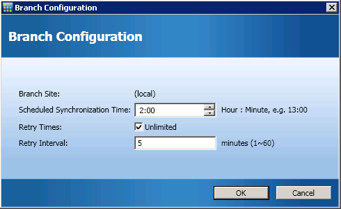 Central Manager - Branch Configuration Dialog