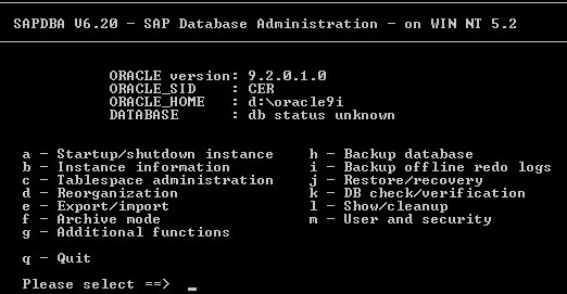 SAPDBA Main Screen