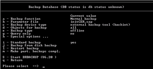 Backup Database Screen