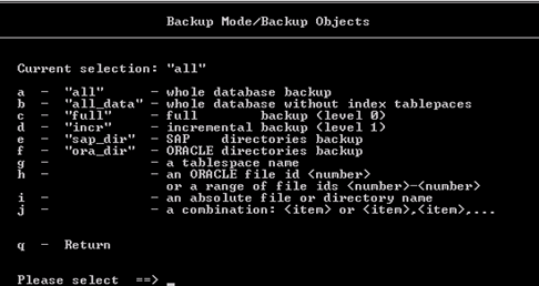 Backup Mode_Backup Objects screen