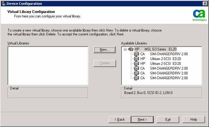 Virtual Library Configuration. Devices display in the Available Libraries field.