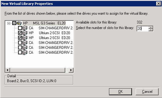 New Virtual Libraries Properties dialog. Devices appear in the available devices list.