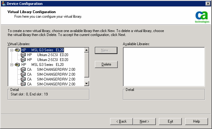 Device Configuration.  Virtual Library Configuration dialog. The available libraries display in the Virtual Libraries field.