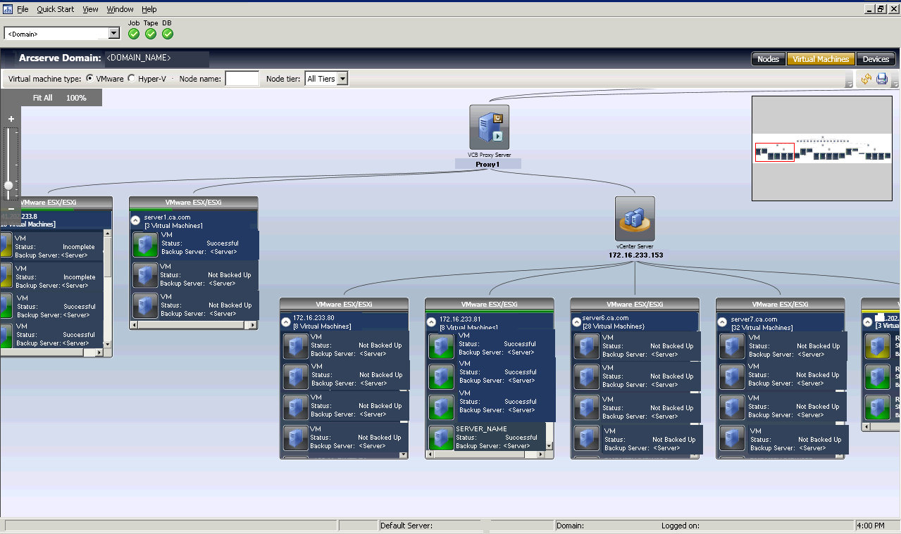 Virtual machine view filtered by VMware type