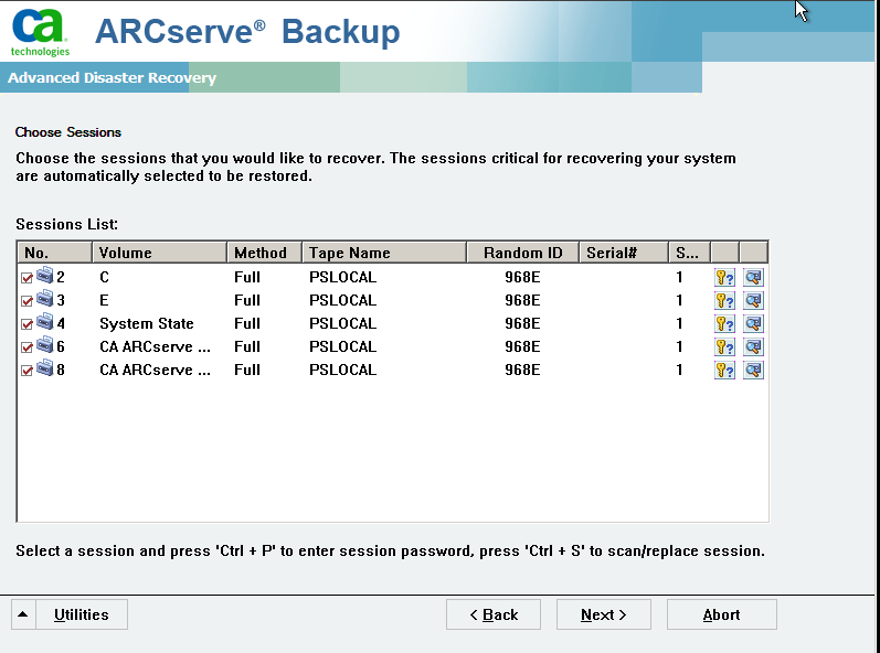 Choose session that you want to restore