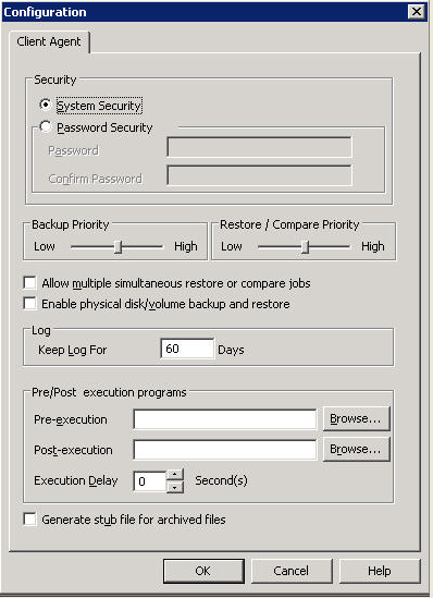 Agent Admin Configuration dialog