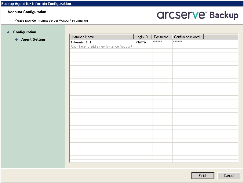 Informix Agent Account Configuration