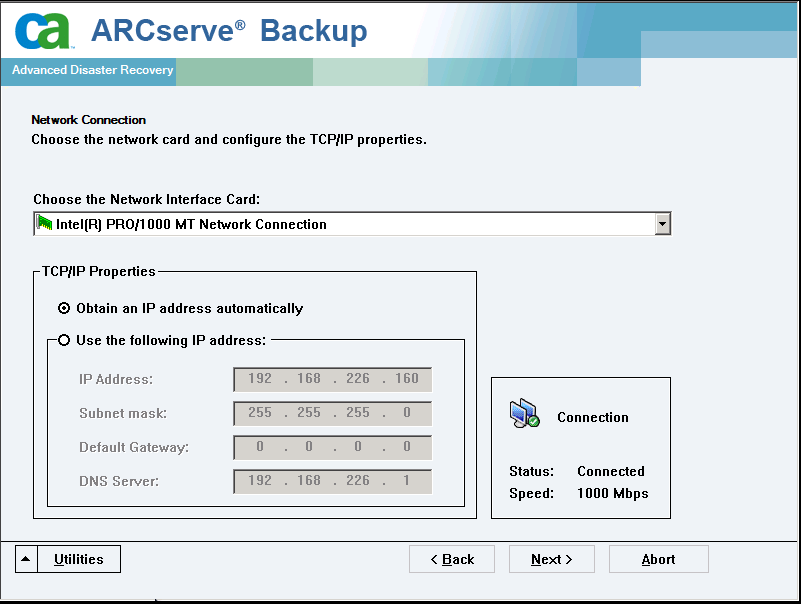 Network Connection dialog