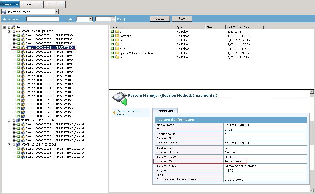 Point in Time option is disabled and daily backup is incremental