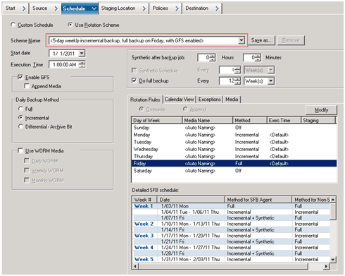 Backup Manager Schedule Tab_Enable GFS For SFB