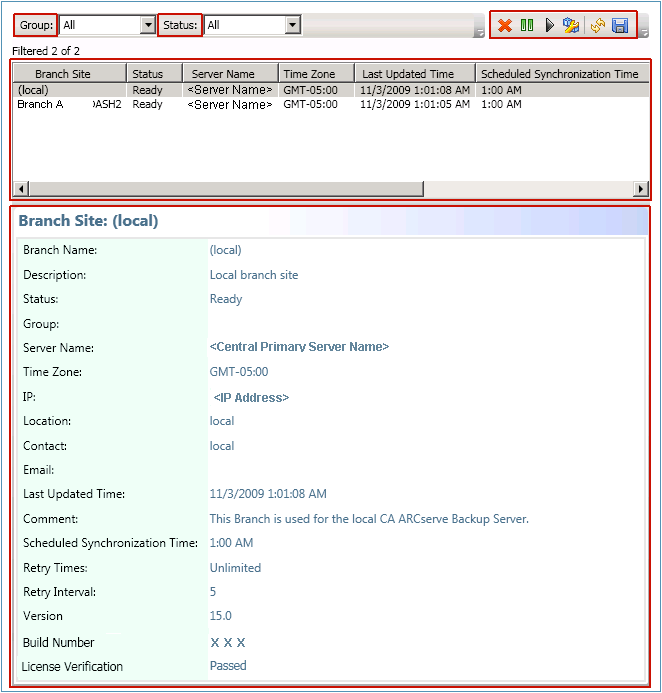 Central Manager - Branch Management Pane