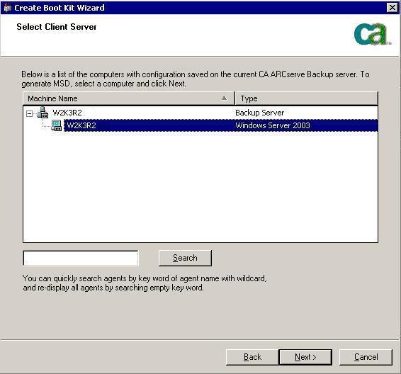 Select Client Server dialog