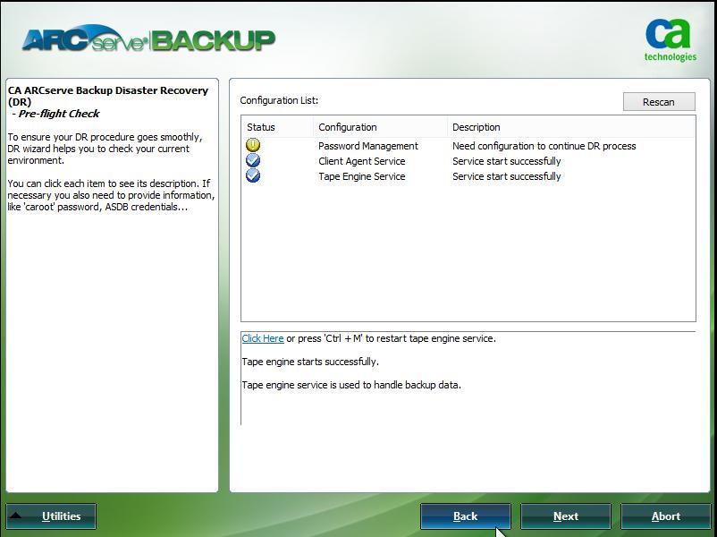 Windows PE Disaster Recovery - Preflight Check screen.