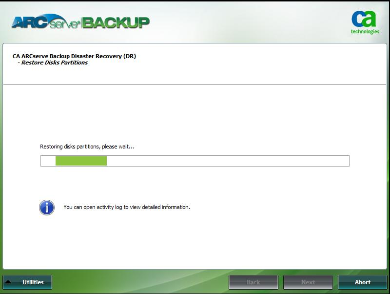 Windows PE Disaster Recovery - Restore Disk Partitions screen.