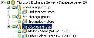 Storage groups displayed under Microsoft Exchange Server-Database Level(IS) for Exchange Server 2000 and 2003