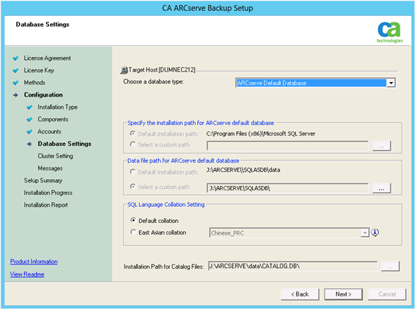 NEC Cluster Database Settings dialog